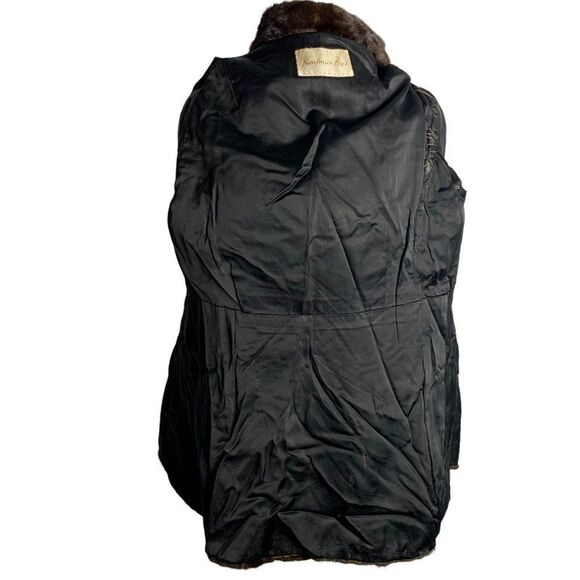 Vintage 70s Real Fur Leather Panel Coat M Black Brown For Repair - Picture 10 of 12